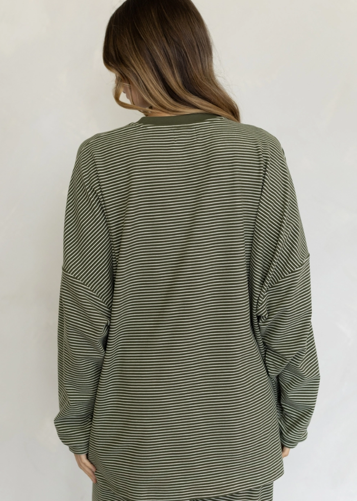 Levi Striped Fleece Oversized Top - Olive