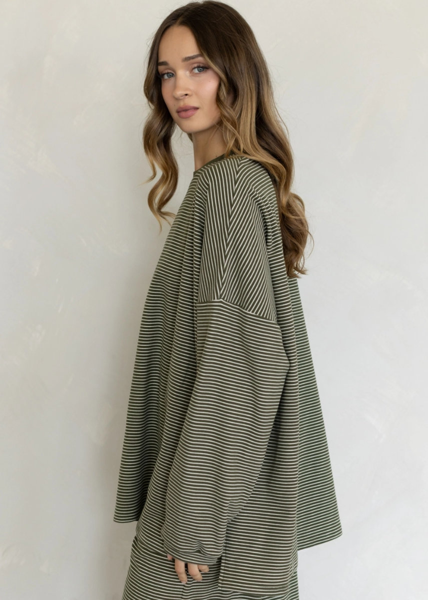 Levi Striped Fleece Oversized Top - Olive