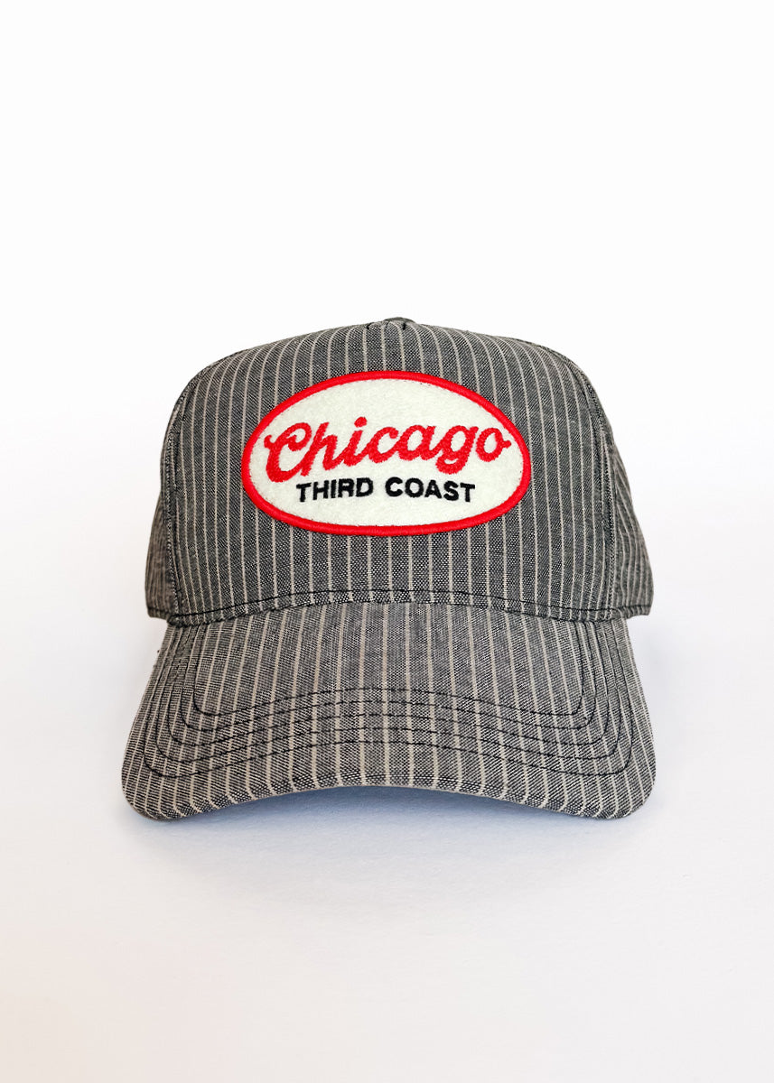 Chicago Linen Stripe Patch Hat - Charcoal