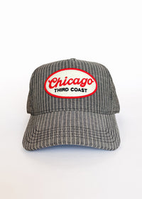 Chicago Linen Stripe Patch Hat - Charcoal