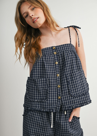 Loren Tie Shoulder Tank Top - Navy