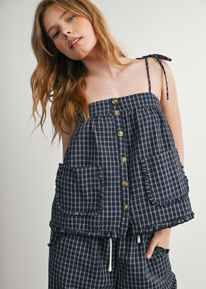 Loren Tie Shoulder Tank Top - Navy