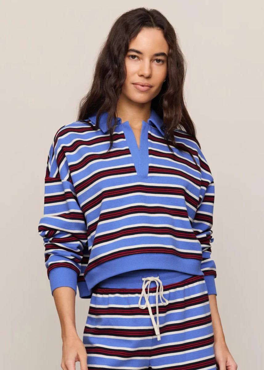 Low Key Stripe Henley - Bay Blue
