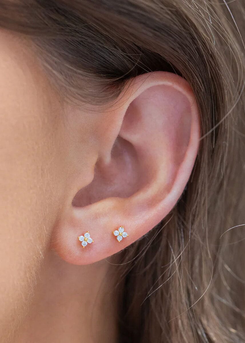 Teeny Tiny Clear Cluster Studs - Gold