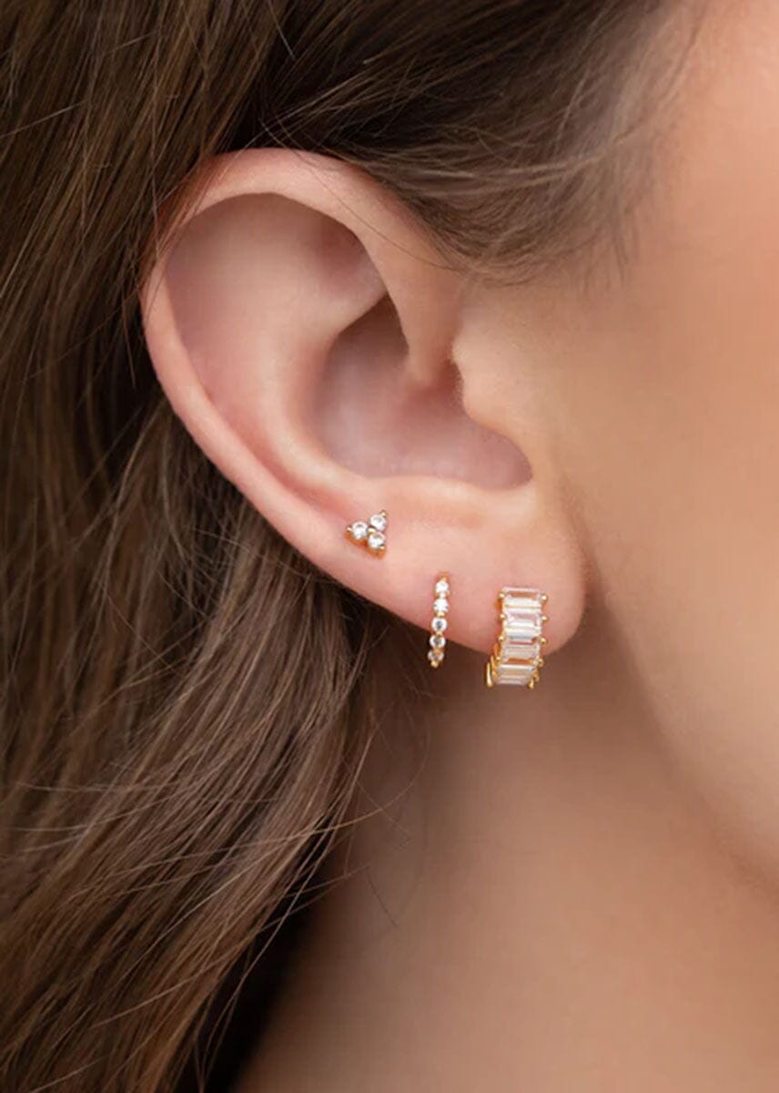 Bling Baguette Huggie Hoops - Gold