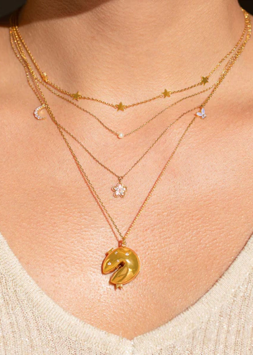 Fortune Cookie Locket Necklace - Gold