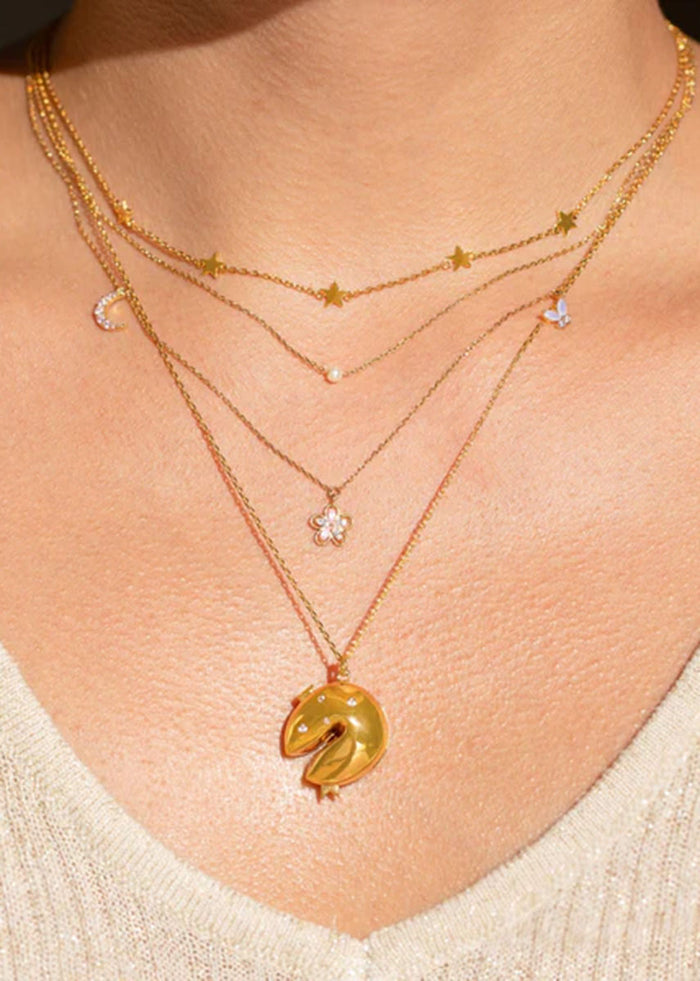 Fortune Cookie Locket Necklace - Gold