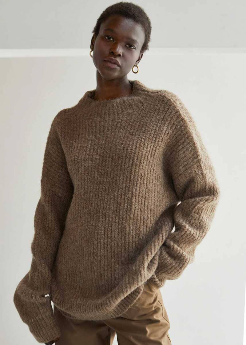 Isabel Mock Neck Sweater - Taupe