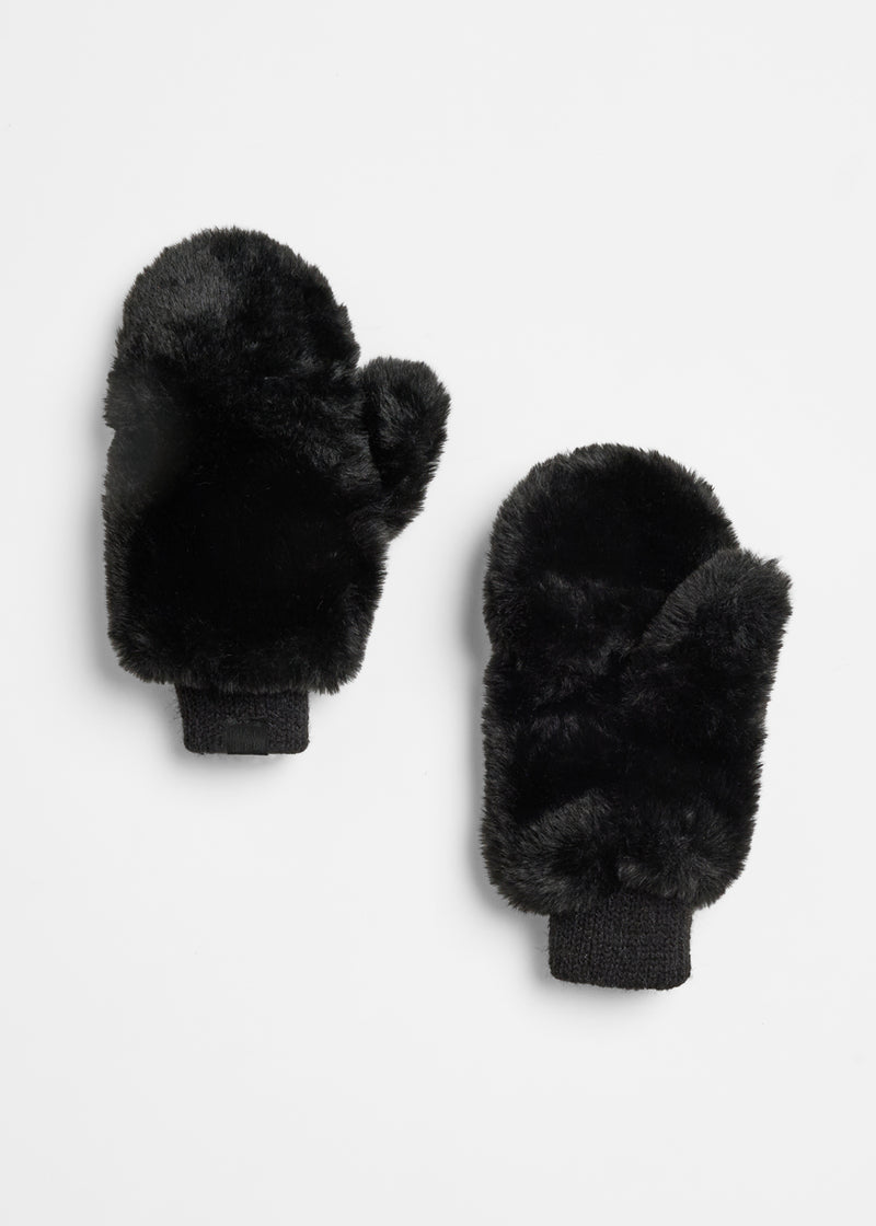 Mad Hatter Faux-Fur Mittens - Black