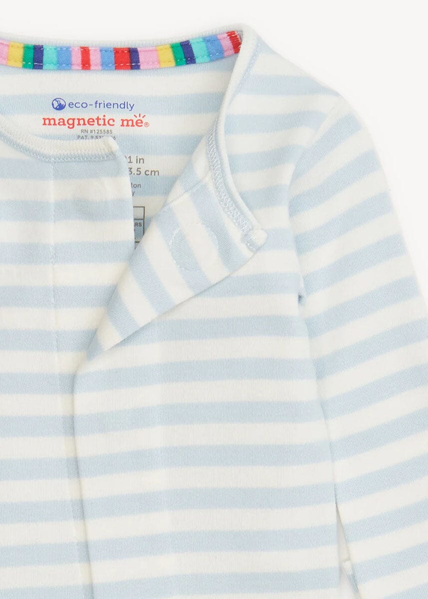 Organic Cotton Magnetic Footie - Blue Stripe