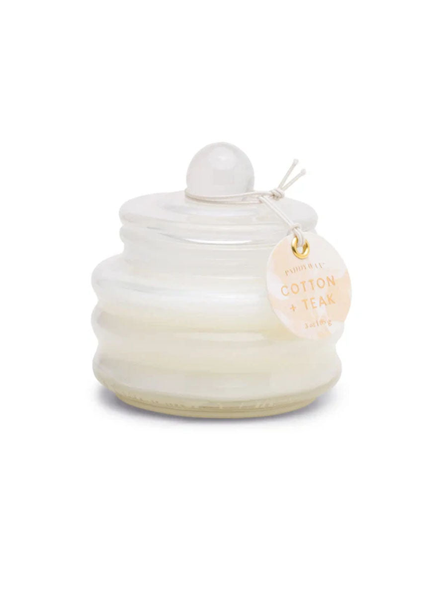 Beam White Glass Candle - Cotton & Teak 3oz