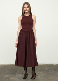 Jenny Mixed-Media Midi Dress - Oxblood