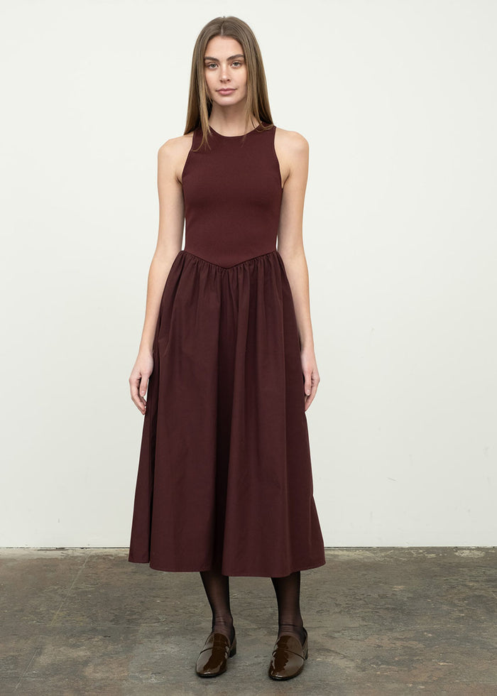 Jenny Mixed-Media Midi Dress - Oxblood