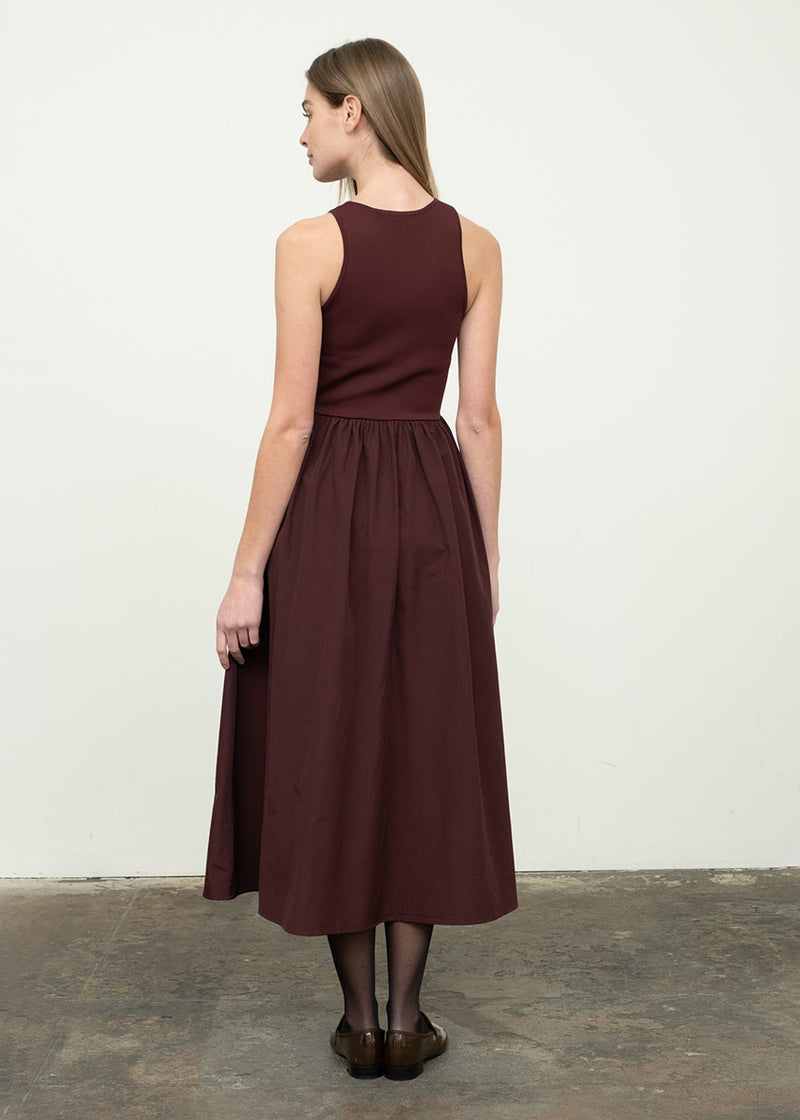 Jenny Mixed-Media Midi Dress - Oxblood
