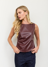Marisol Faux Leather Top - Oxblood