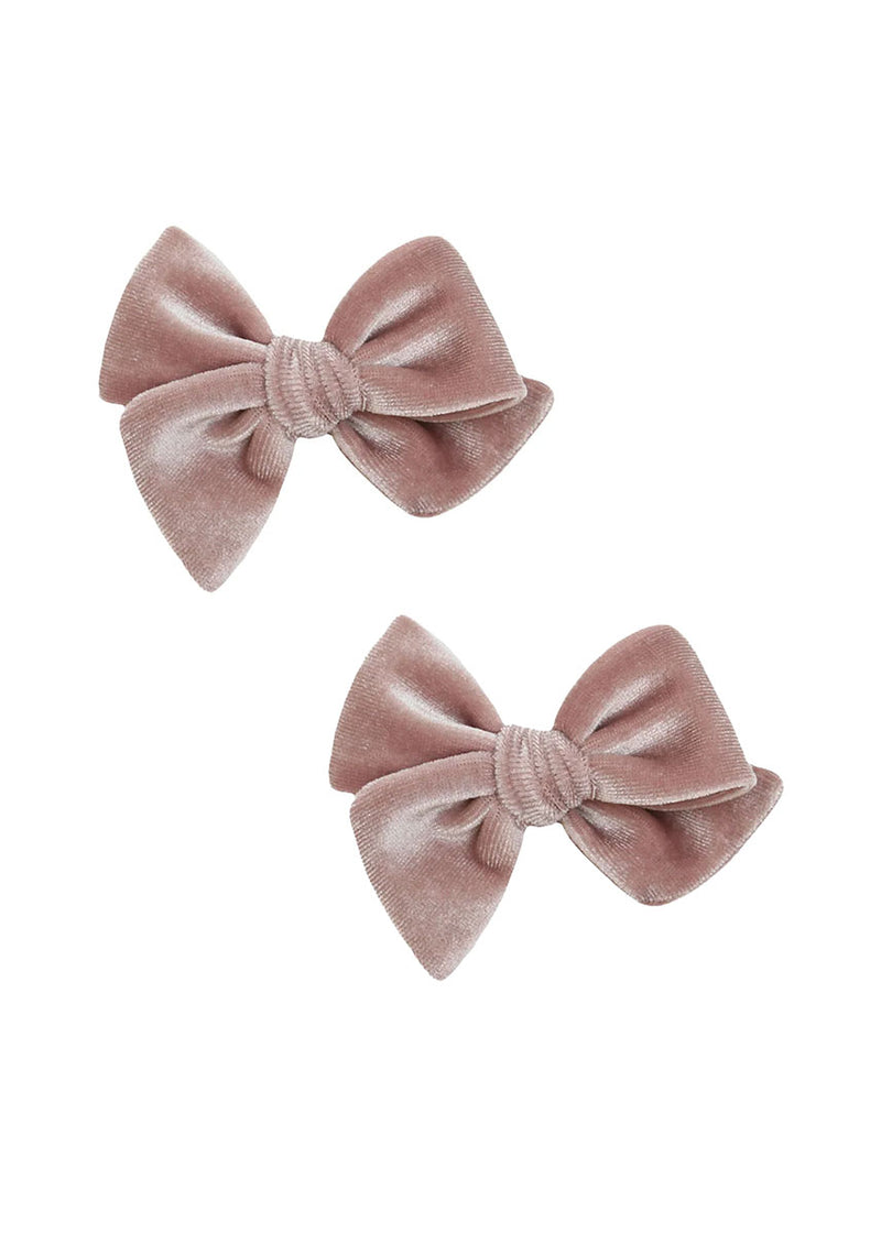 Small Velvet Bow Clip Pigtail Set - Mauve