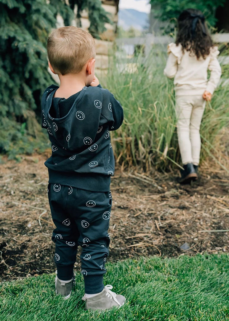 Smiley French Terry Hoodie Set - Dark Teal