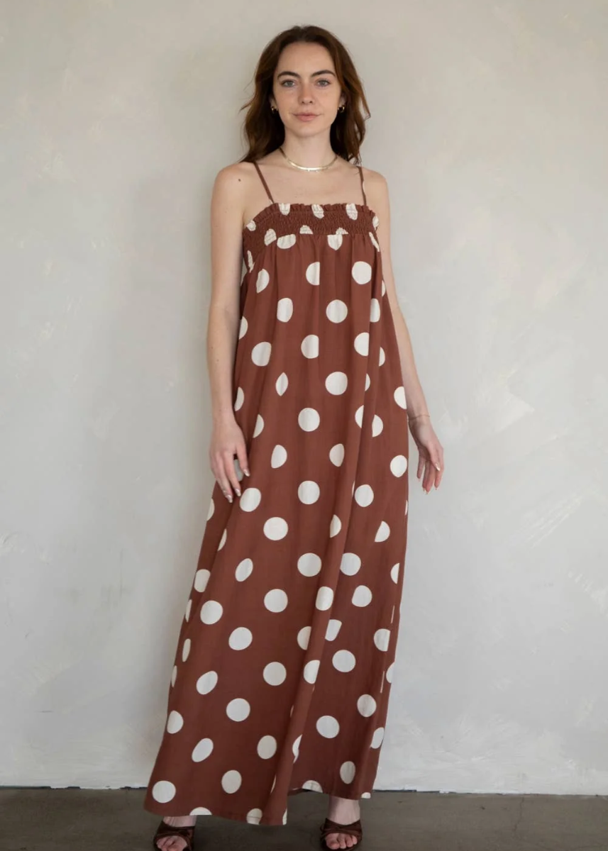 Millie Polka Dot Maxi Dress - Brown
