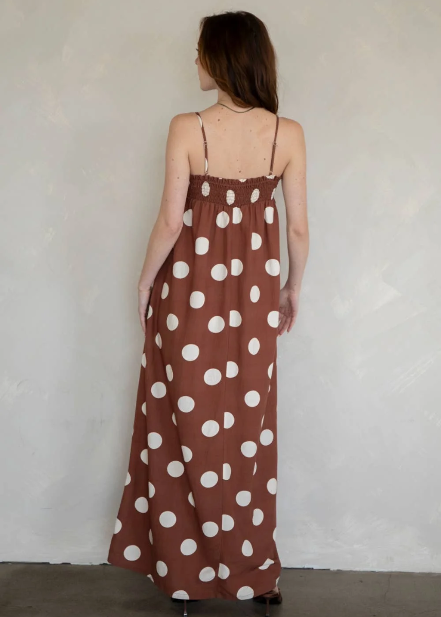 Millie Polka Dot Maxi Dress - Brown