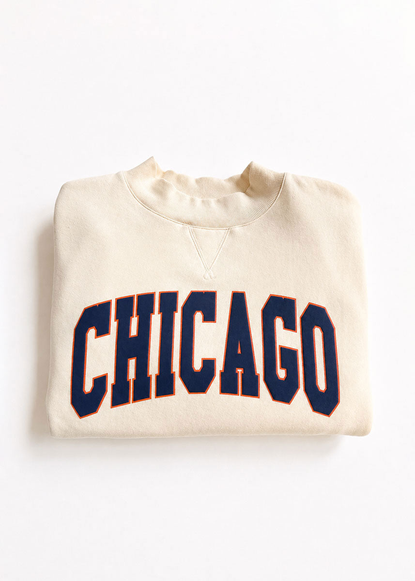 Chicago Collegiate Puff Mock Neck Sweatshirt - Ivory & Navy
