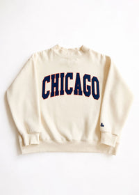 Chicago Collegiate Puff Mock Neck Sweatshirt - Ivory & Navy