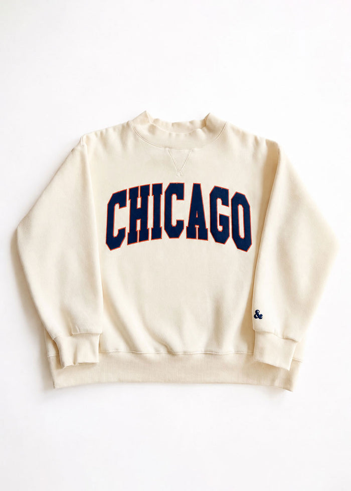 Chicago Collegiate Puff Mock Neck Sweatshirt - Ivory & Navy