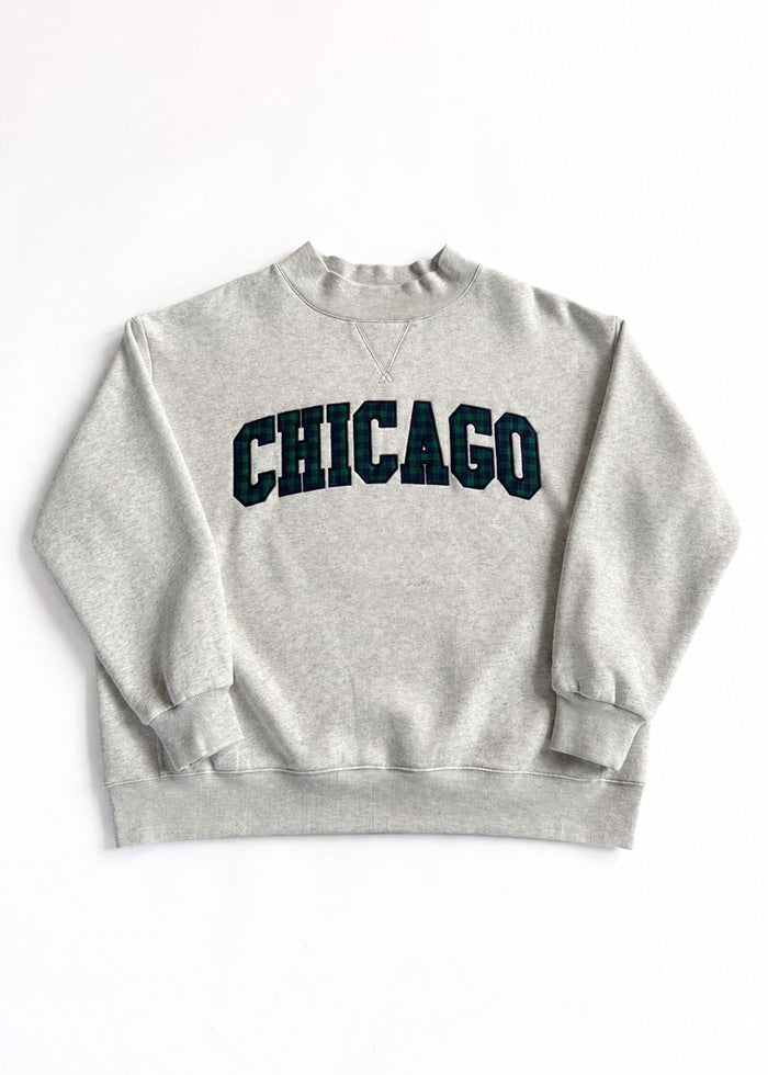 Chicago Collegiate Plaid Mock Neck Sweatshirt - Heather Grey