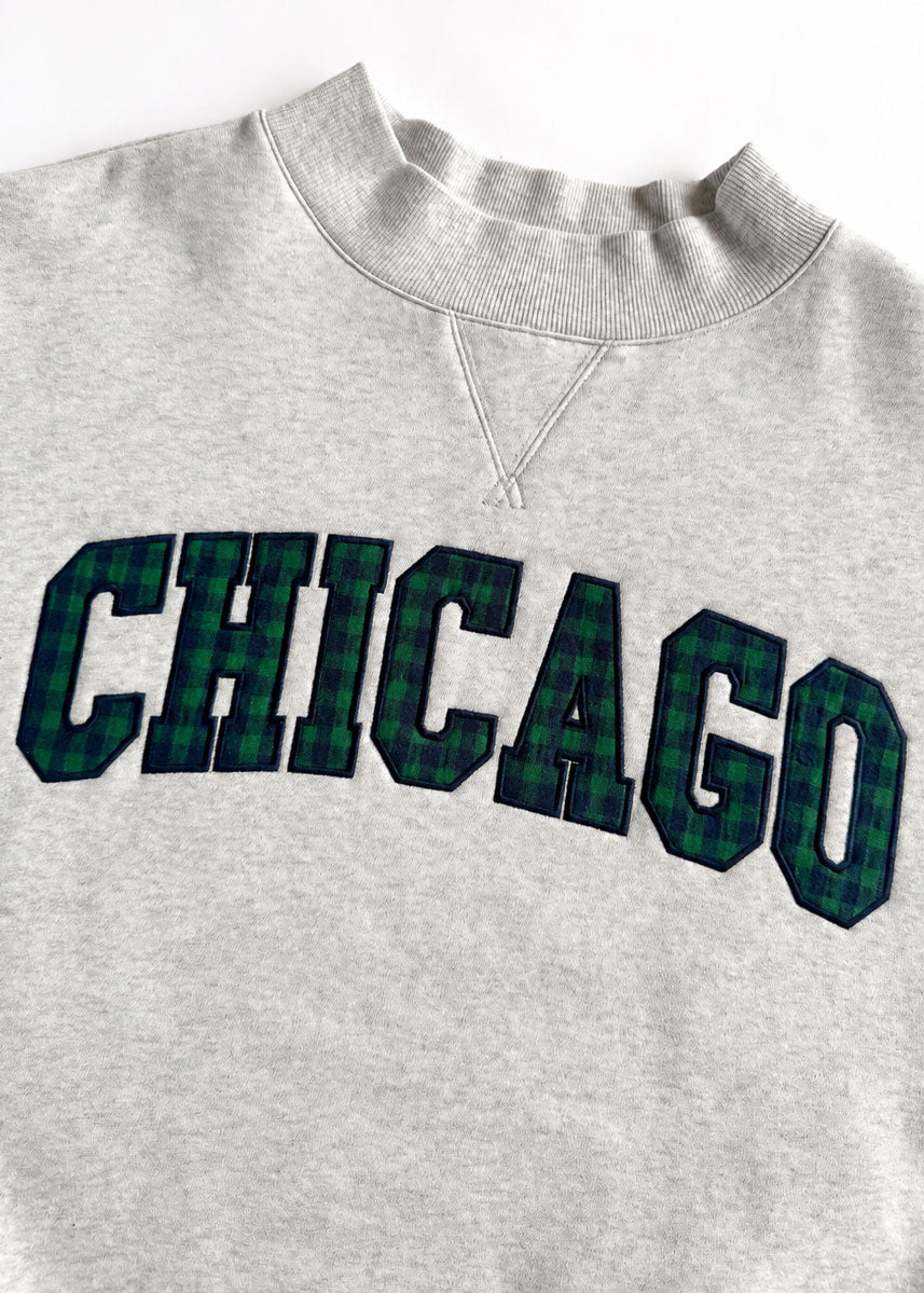 Chicago Collegiate Plaid Mock Neck Sweatshirt - Heather Grey