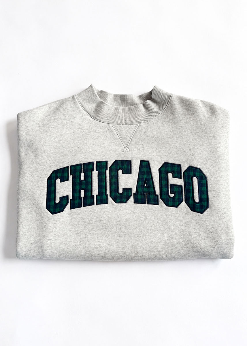 Chicago Collegiate Plaid Mock Neck Sweatshirt - Heather Grey