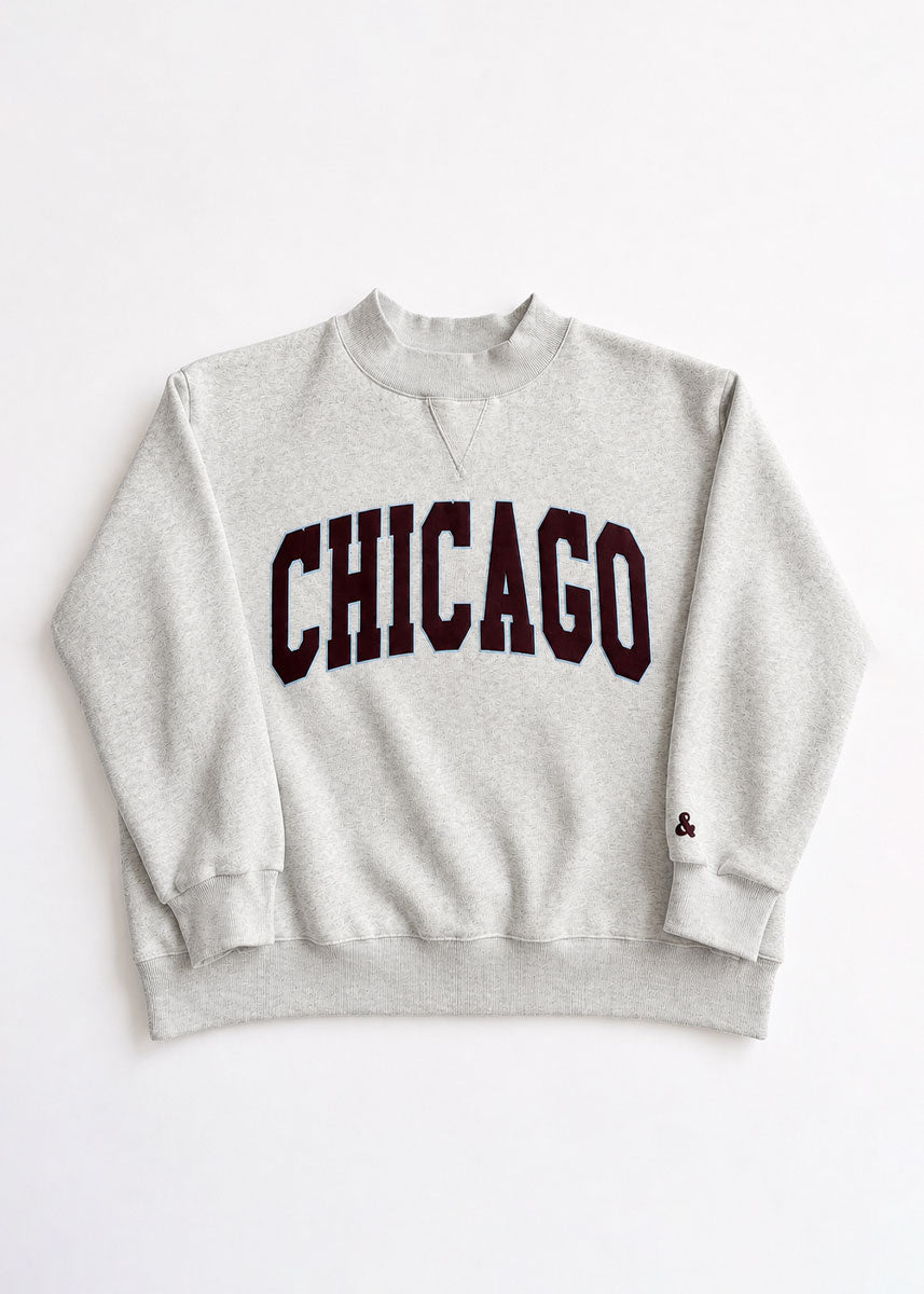 Chicago Collegiate Puff Mock Neck Sweatshirt - Grey & Burgundy