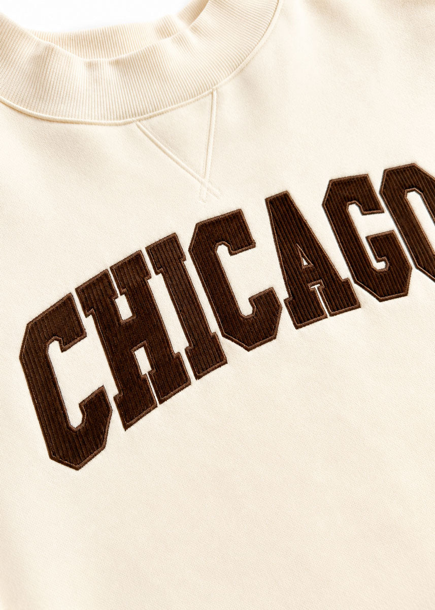 Chicago Collegiate Cord Mock Neck Sweatshirt - Ivory & Espresso