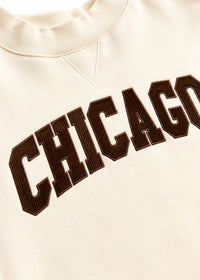Chicago Collegiate Cord Mock Neck Sweatshirt - Ivory & Espresso
