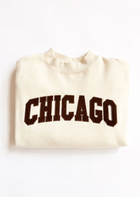 Chicago Collegiate Cord Mock Neck Sweatshirt - Ivory & Espresso