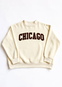 Chicago Collegiate Cord Mock Neck Sweatshirt - Ivory & Espresso