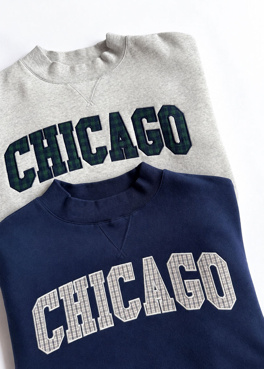 Chicago Collegiate Plaid Mock Neck Sweatshirt - Heather Grey