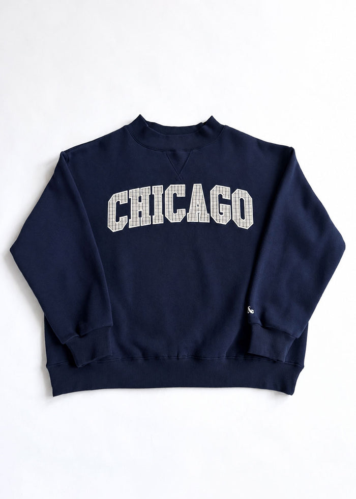 Chicago Collegiate Plaid Mock Neck Sweatshirt - Navy
