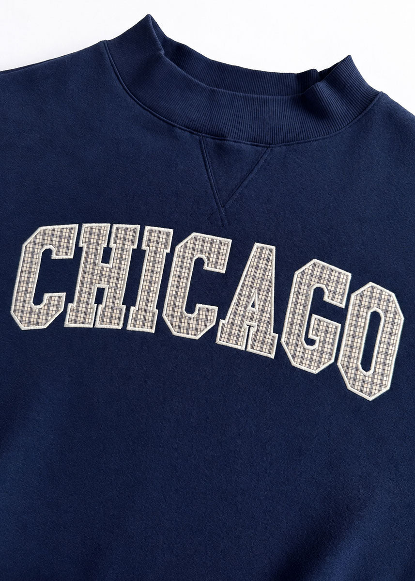 Chicago Collegiate Plaid Mock Neck Sweatshirt - Navy