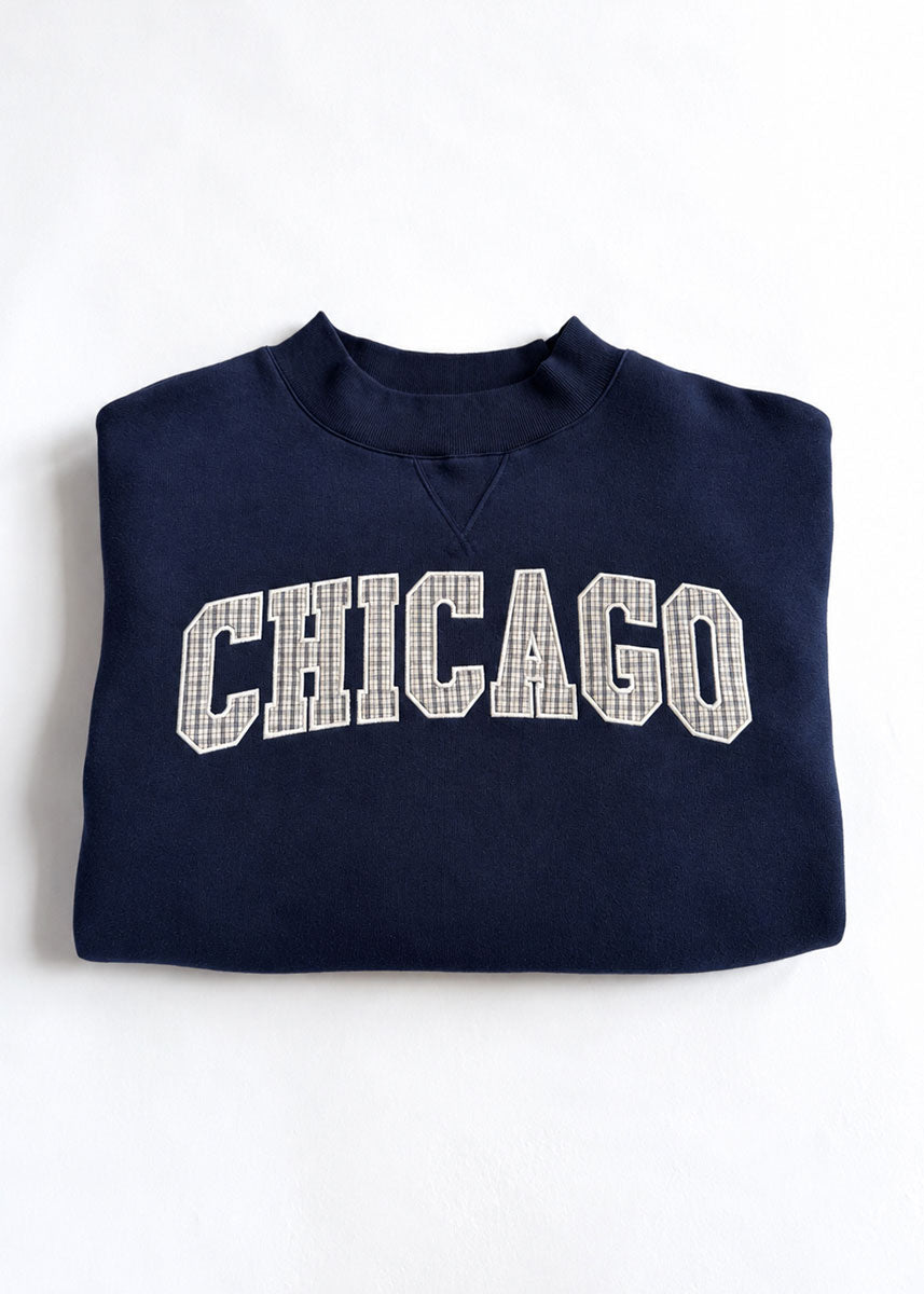 Chicago Collegiate Plaid Mock Neck Sweatshirt - Navy