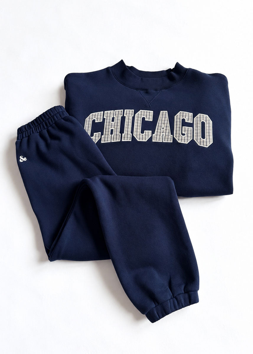 Chicago Collegiate Plaid Mock Neck Sweatshirt - Navy