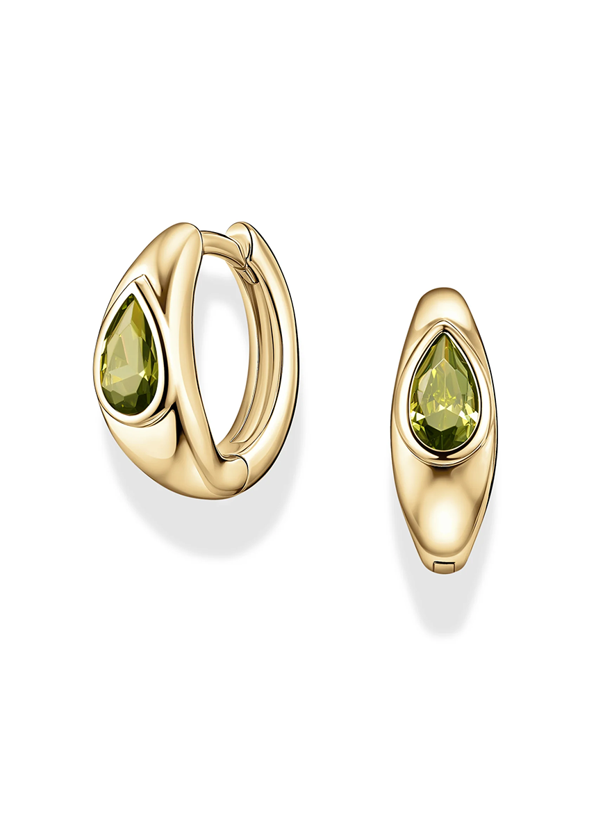 Tally Pear Huggie Hoops - Olive Quartz