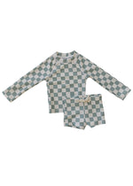 Checkered Long Sleeve Swim Set - Light Green