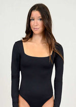 Stacy Long Sleeve Square Neck Bodysuit - Black