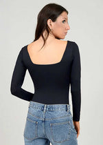 Stacy Long Sleeve Square Neck Bodysuit - Black