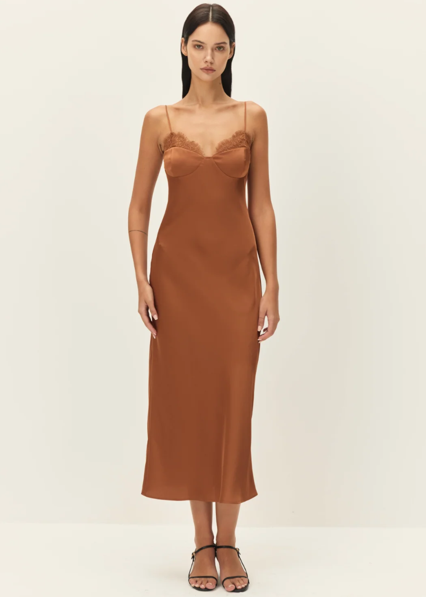 Nocturne Satin Slip Dress - Caramel