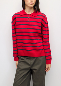 Nora Striped Sweater Polo - Red Multi