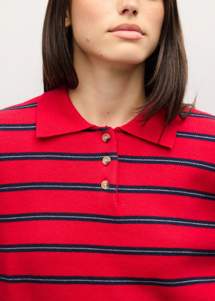 Nora Striped Sweater Polo - Red Multi