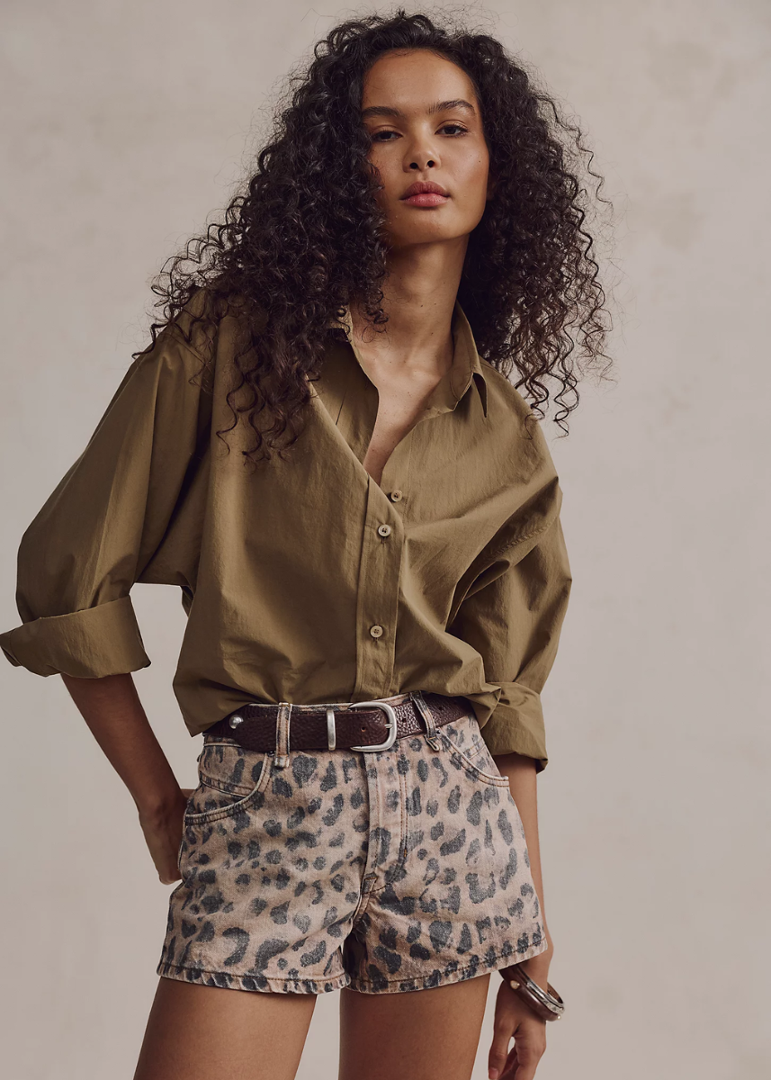 Now Or Never Printed Denim Shorts - Brown Sugar Combo