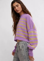 Easy Street Stripe Crop Pullover - Iris Orchid Combo