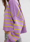 Easy Street Stripe Crop Pullover - Iris Orchid Combo