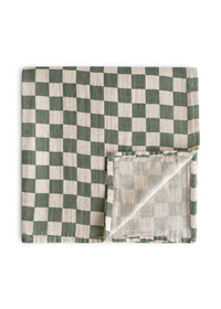 Muslin Swaddle Organic Cotton Blanket - Olive Check